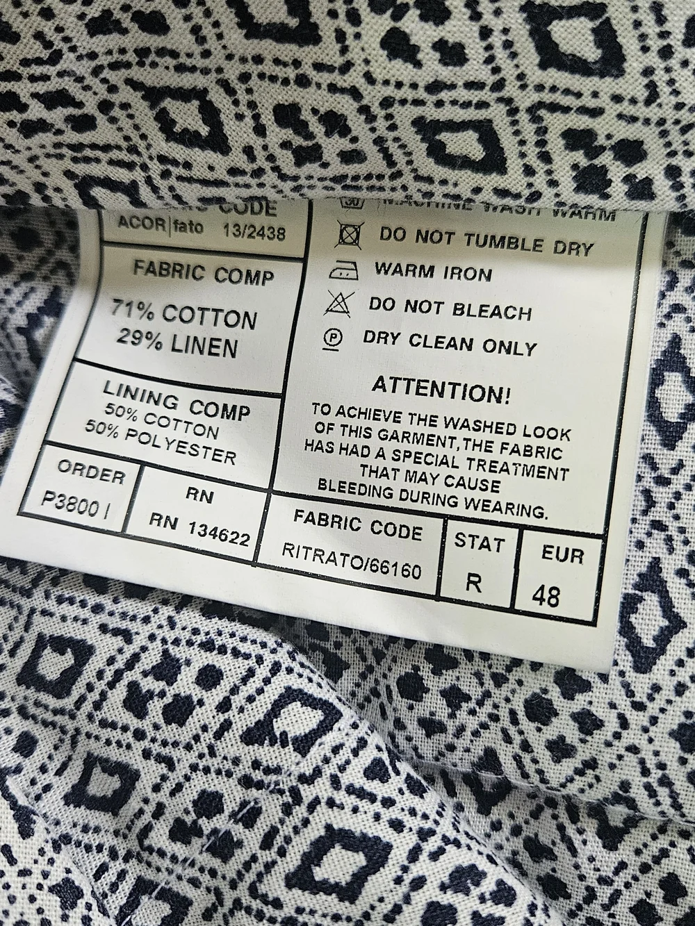 Suitsupply Navy Blue Men's Cotton Linen Blrnd Causal Dress Pants Eur 48r Medium